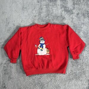 Vintage 90s Kelly's Kids Red SZ 5/6 Sweatshirt Christmas Snowman Sweater